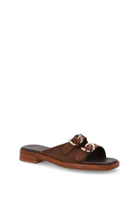 FRAU double-buckle suede sliders Brown 87B5