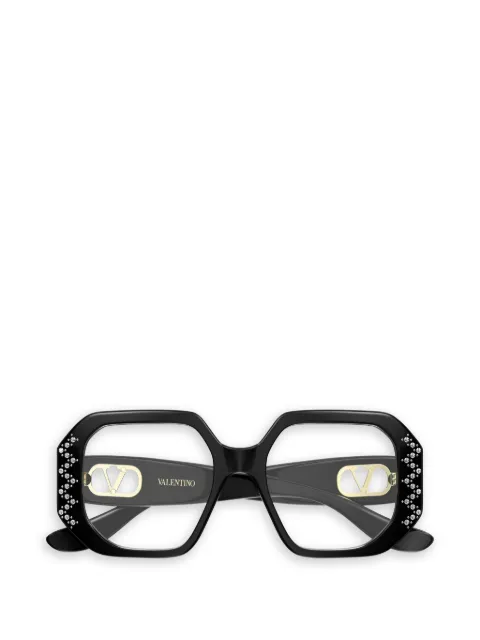 VALENTINO GARAVANI EYEWEAR VLogo crystal-embellished geometric-frame glasses Black 5VG003O04