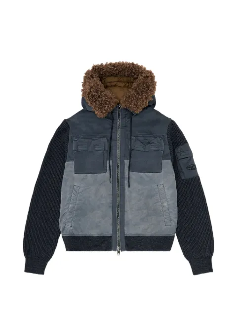 Diesel hooded padded jacket with knitted sleeves Blue A227480DLCN