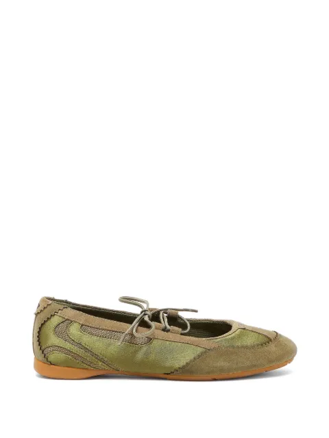 Diesel D-Mile lace-up ballerina flats in leather and mesh Green Y04003P7777