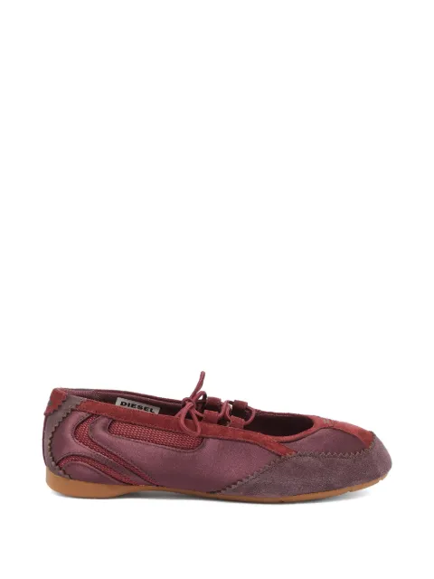 Diesel D-Mile - Lace-up ballerina flats in leather and mesh Red Y04003P7777