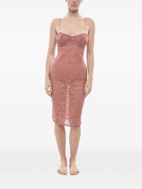 Oséree lace-overlay fitted midi dress Pink OPD221BLUSHPINK