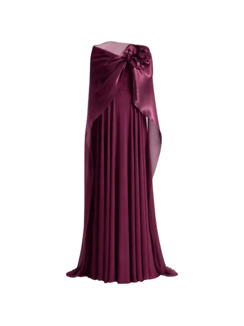 Gemy Maalouf flower-detail cape-overlay dress Purple EDPF231849LD