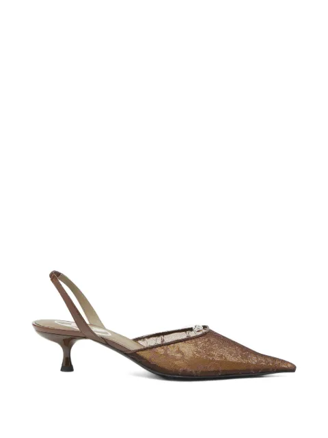 Diesel D-Ten&Half - slingbacks pumps in lace and leather Brown Y03995P7725