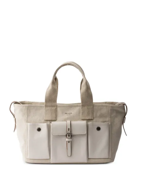 Prada Route large canvas and leather tote bag Neutrals 1BG651VOOO2G67