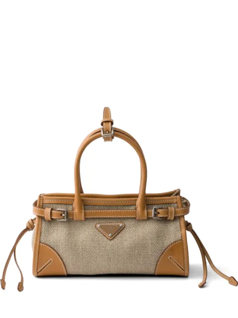 Prada Bonnie small linen and leather handbag Neutrals 1BA486VOFOP0E