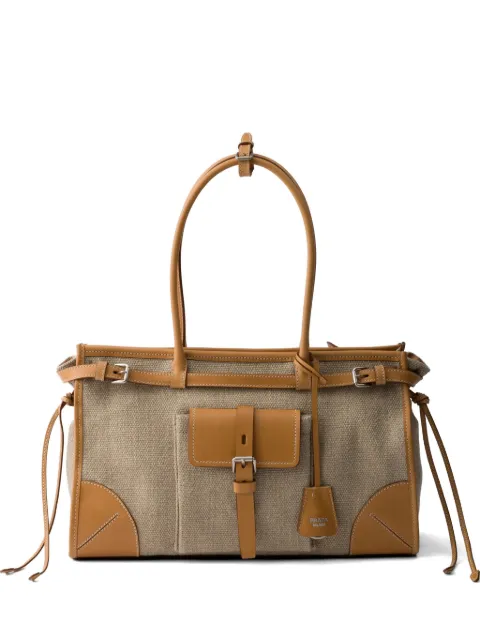 Prada Bonnie linen and leather tote bag Neutrals 1BA433VOTMP0E
