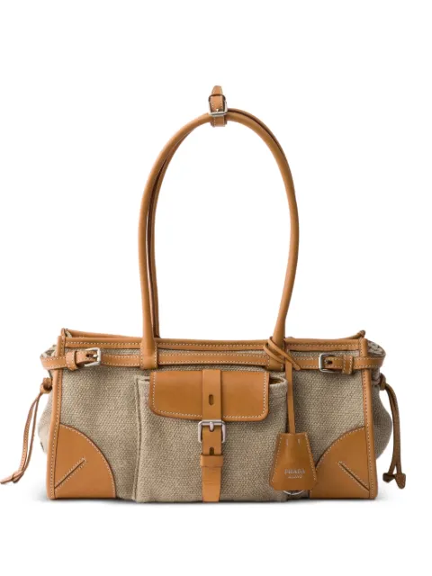 Prada Bonnie medium linen and leather handbag Neutrals 1BA426VOTMP0E