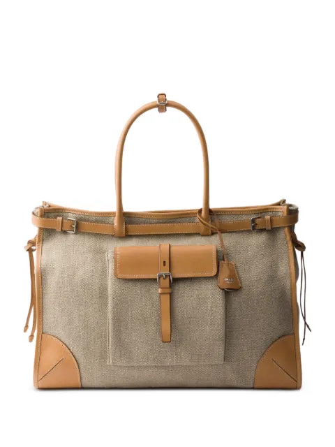 Prada Bonnie linen and leather tote bag Neutrals 2VG128VOTOP0E