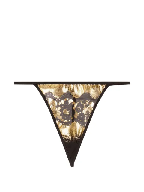 Diesel stretch-tulle thong with metallic lace effect Black A177660DDBS