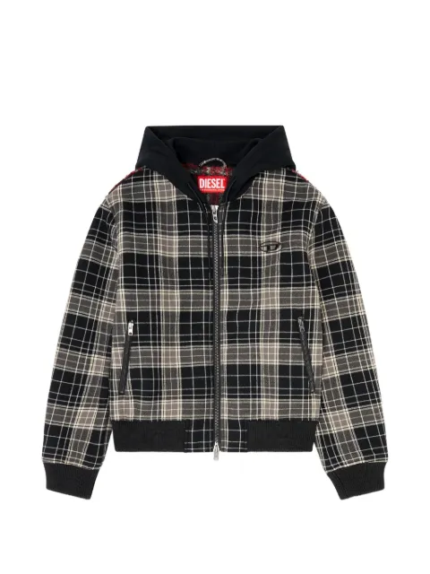Diesel check-flannel bomber jacket with teddy interior Black A227850CJCL