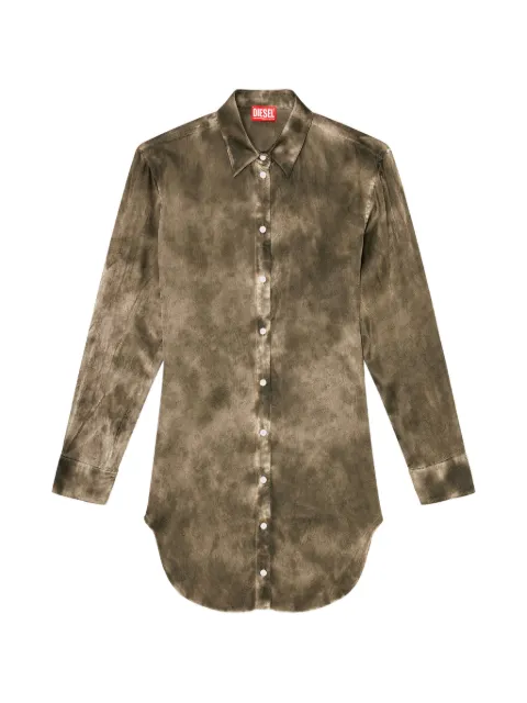 Diesel long shirt in logo-jacquard crinkled satin Brown A239670HNBW