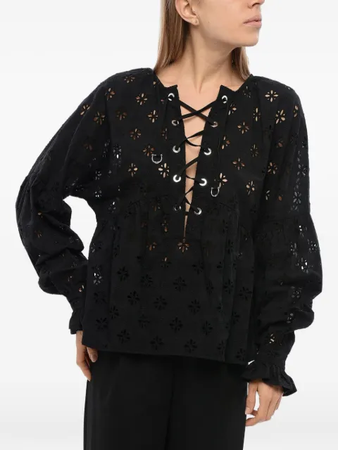 John Richmond broderie anglaise lace-up blouse Black RWP24029BL