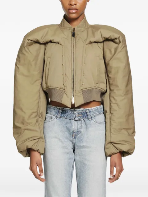 Alexander McQueen exaggerated-shoulder cropped bomber jacket Neutrals 867025QZAQY