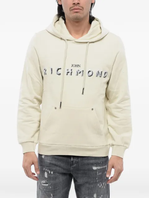 John Richmond embroidered-logo brushed hoodie Neutrals RMP24015FE