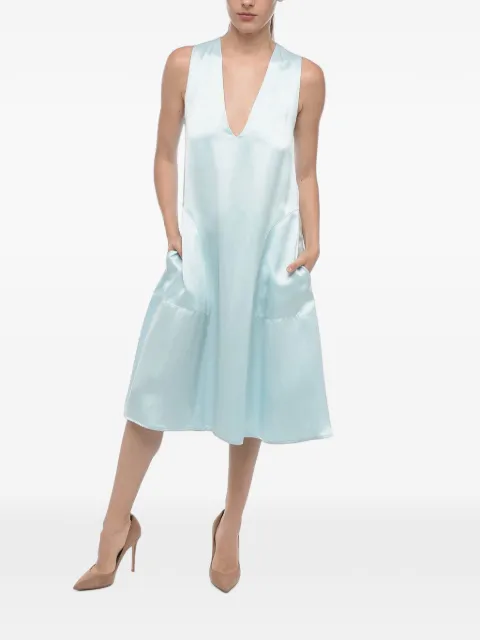 SA SU PHI Serena satin V-neck midi dress Blue S501STE0070