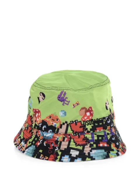 DSQUARED2 logo-embroidered pixel-print bucket hat Green HAM003111706807