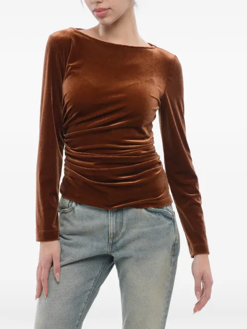 Stephan Janson draped velvet-effect long-sleeve T-shirt Brown 84530Y510999