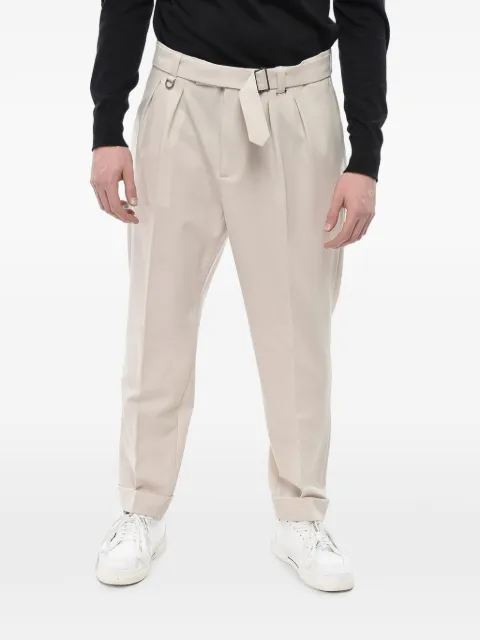 Paolo Pecora pleated belted trousers Neutrals 24IC1M0B05230571420