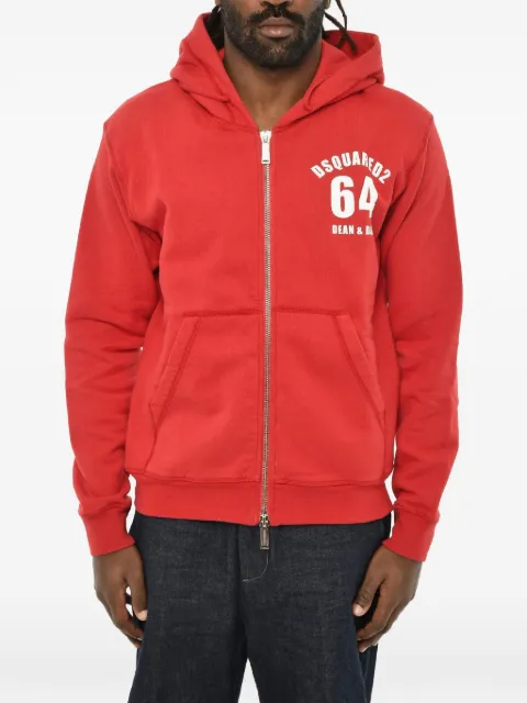 DSQUARED2 logo-print zip-up hoodie Red S71HG0131S25030