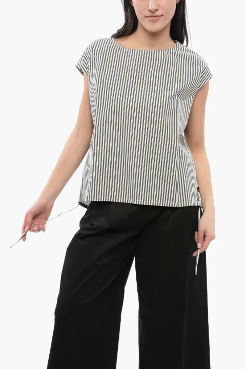 Woolrich striped drawstring-hem cotton blouse Blue CFWWSI0060FRUT210331010