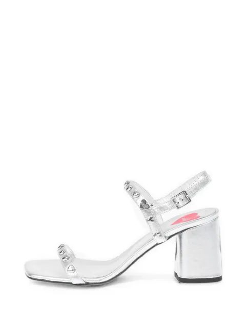 Moschino Love heart-stud laminated leather sandals Silver JA16137C0CJB0902