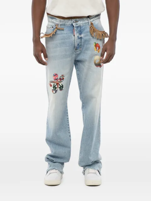 DSQUARED2 fringe-detail patchwork jeans Blue S74LB1200S30663