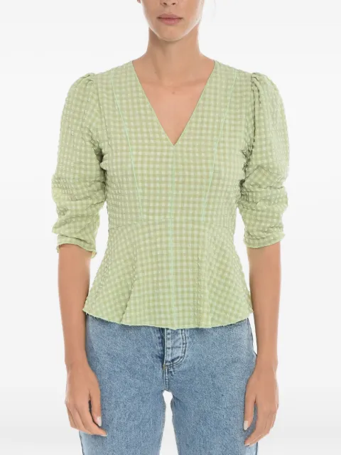 Notes du Nord Emmi seersucker V-neck blouse Green 128170426