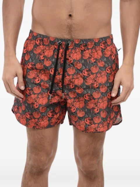 Neil Barrett cherry-print drawstring-fastening swim shorts Red MY58040AY064076N