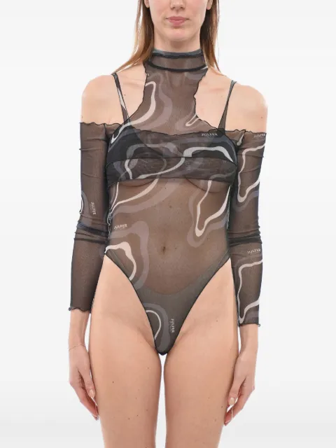 JULFER sheer cold-shoulder bodysuit Grey JASB10NYST