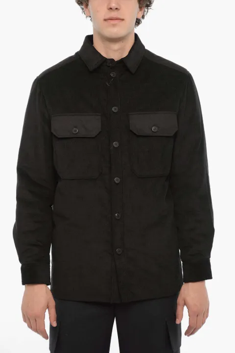 Neil Barrett quilted-panel ribbed-velour overshirt Black NBV6CS024CV042C001