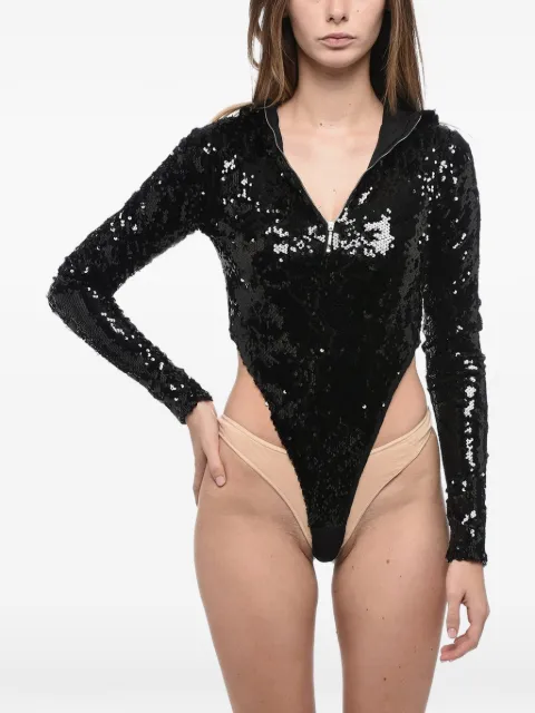 Adriana Hot Couture sequin-embellished hooded bodysuit Black SEQUINHOODEDBODYSUITBLACK