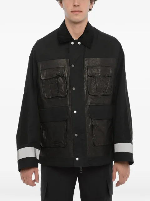 Neil Barrett leather-panelled ribbed-collar shirt jacket Black NBV1SP076CV017C409
