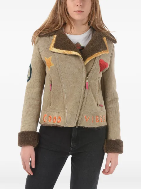 History Repeats embroidered zip-up shearling jacket Neutrals H35C30R10SH500122