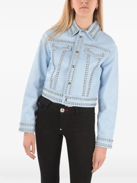 Philipp Plein crystal-embellished studded jacket Blue S19CWLB0421PLE002N07