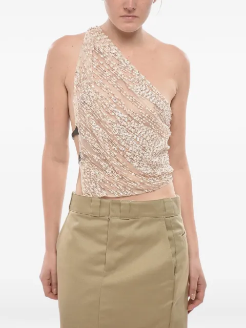 DSQUARED2 sequin-embellished one-shoulder top Neutrals S72NC1041S78404