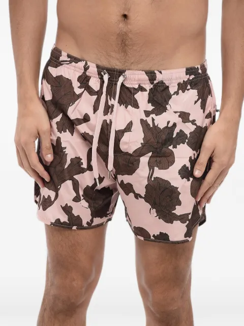 Neil Barrett floral-print drawstring swim shorts Brown MY58037AY062764N