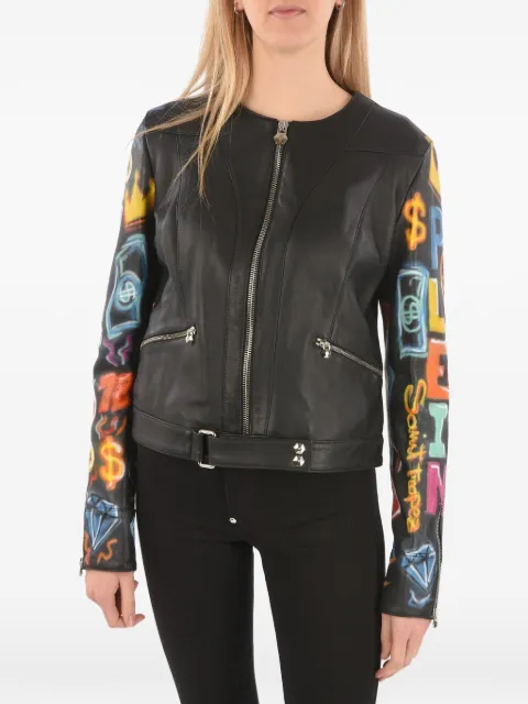 Philipp Plein graffiti-printed leather jacket Black P19CWLB0867PLE002N