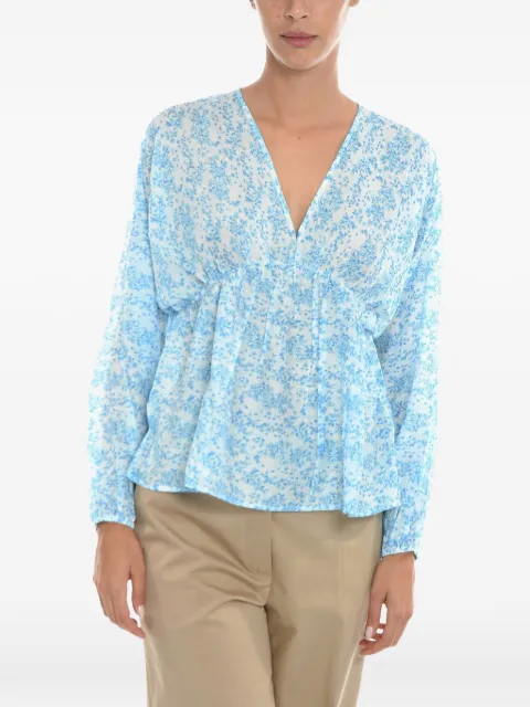 SAMSOE SAMSOE floral-pattern puff-sleeve blouse Blue F222001230IBIZASEAWEED
