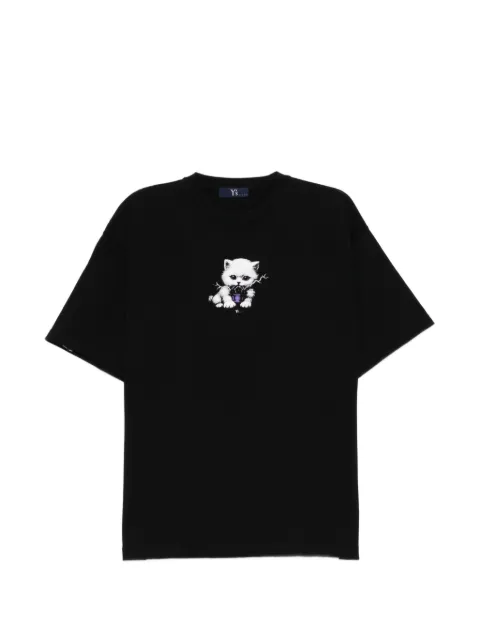 Y's cat-print T-shirt Black YKT41038