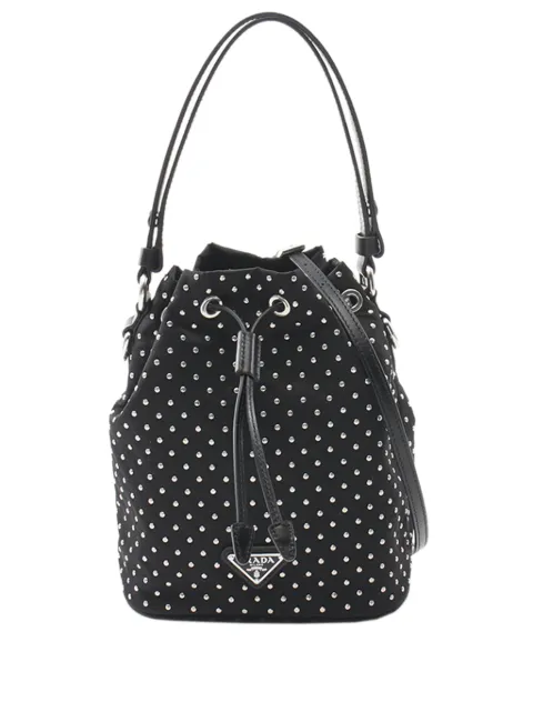 Prada Pre-Owned 2013-2026 Studded Tessuto bucket bag Black O1TBZDTCM0T0OWF1