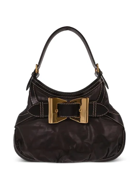 Gucci Pre-Owned 1990-2000s Queen buckle-detail leather handbag Brown 136212