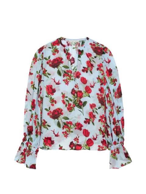 alice + olivia Moranne floral-jacquard mesh blouse Blue CC603B03048