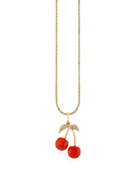Sydney Evan cherry-motif carved-stone diamond necklace Gold CJP3733RGY18XT