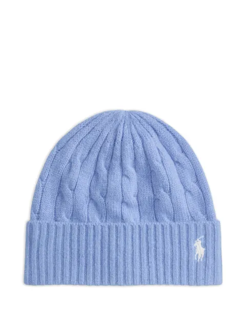 Polo Ralph Lauren cable-knit Pony beanie hat Blue 455981442011