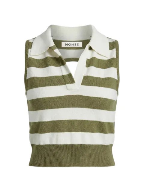 Monse polo-collar striped top Green MS260132VIC