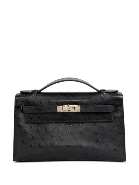 Hermès Pre-Owned 2025 Kelly Pochette ostrich-leather clutch bag Black KELLYPOCHETTE