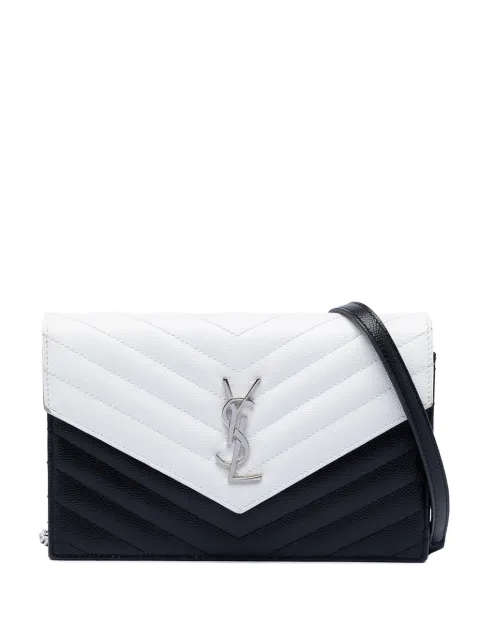 Saint Laurent Pre-Owned 2018 Bicolor Grain De Poudre Chevron Monogram Envelope Chain Wallet crossbody bag Black KBHFEMZ45ZZZWNQY