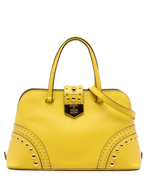 Prada Pre-Owned 2010-2025 Studded Saffiano Cuir Promenade satchel Yellow ETNHTZ8K2WIJWV2A