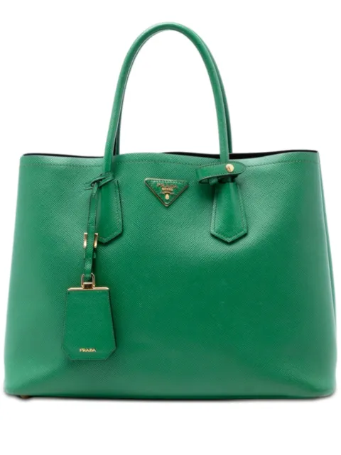 Prada Pre-Owned 2010-2026 Medium Saffiano Cuir Double satchel Green EDVUJH77SR7R7Z5J